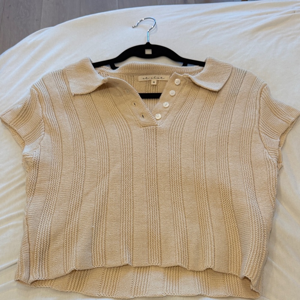 Beige Collared Knit Top